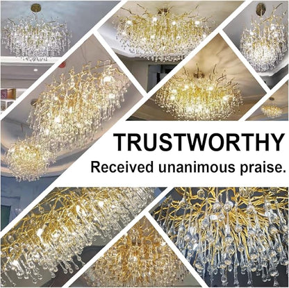 Gold Chandeliers for Dining Room Crystal Tree Branch Chandelier,47.24 Inch Modern Raindrop Chandeliers,Oval Dining Table Chandelier for Living Room,Entryway