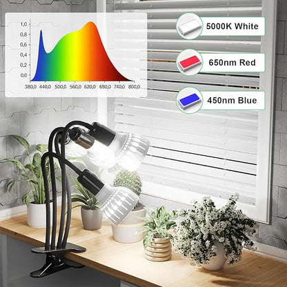 GooingTop Grow Light,48W (320Watts Equiv) 5000K White Full Spectrum LED Growing Lamp Clip on Desk for Indoor Plants,Bulbs Replaceable & Non-dimmable