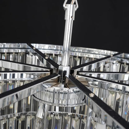 39'' Modern Crystal Chandelier, Chrome Round Ceiling Light with Clear Prisms, Luxury Flush Mount Lighting Fixture for Dining Room Bedroom Foyer