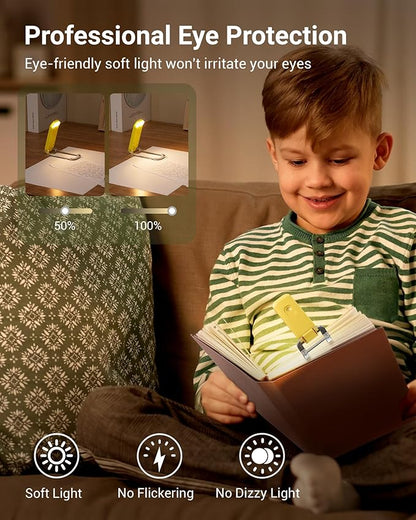 DEWENWILS Rechargeable Book Light for Reading in Bed, Warm White, Brightness Adjustable for Eye Care, LED Clip on Book Lights for Kids, Portable Bookmark Light, Yellow