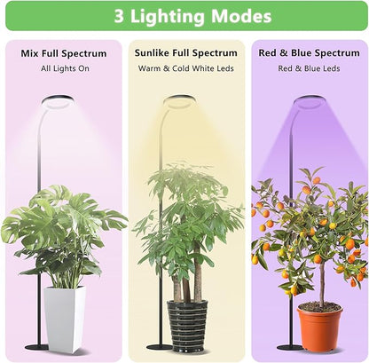 Grow Light for Indoor Plants, Full Spectrum LED Tall Plant Lights with Timer, 3 Color Modes Standing Floor Growing Lamp, 68" Height Adjustable, 10 Dimmable Levels for Large Plants