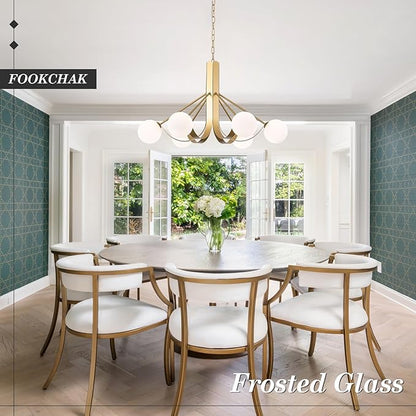 Gold Sputnik Light Fixture Modern Kitchen Chandelier Brassy Gold Bedroom Light Fixtures with Chain 33in Dining Table Light Fixture Mid-Century 6 Light Frosted Glass Chandelier for Living Room Entry