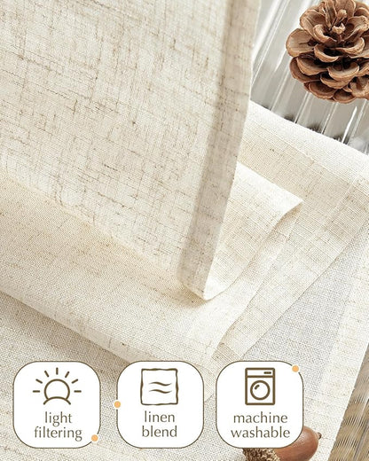 jinchan Tie Top Linen Kitchen Curtains Over Sink 24 Inch Length Tier Curtains Farmhouse Rustic Small Cafe Curtain for Bedroom Living Room Bathroom Half Window Light Filtering Privacy 2 Panels Crude