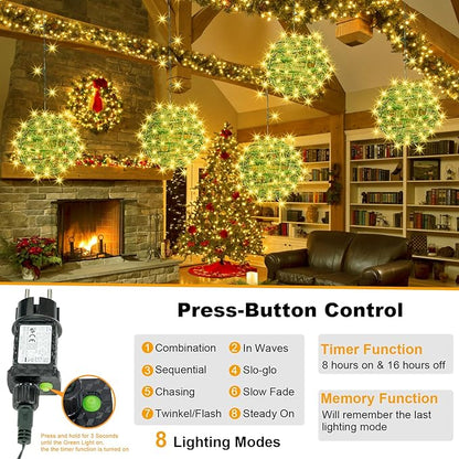 Baung Christmas String Lights Outdoors,4 Pack 7.98" Sphere Ball Tree Garden Globe Lights for Home, Party, Christmas, Porch Patio,Wedding, Garden,Tree Decoration with Memory Function Plug