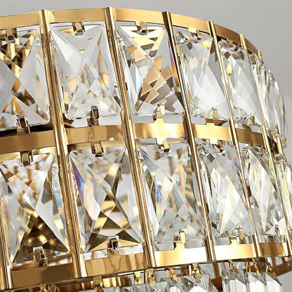 Modern Crystal Chandelier Gold Finish Light Fixture, Round Crystal Pendant Light Hanging Lamp, for Living Room, Dining Room, Restaurant, E12 x 15, Ø29.5 inch