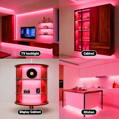 Battery Powered COB LED Strip Lights,3.28ft Pink LED Light Strip for Dorm Room, Under Bed, Shelves, TV Backlight, Closet, Small Cuttable Tape Lights, Small Battery Operated LED Lights for TV