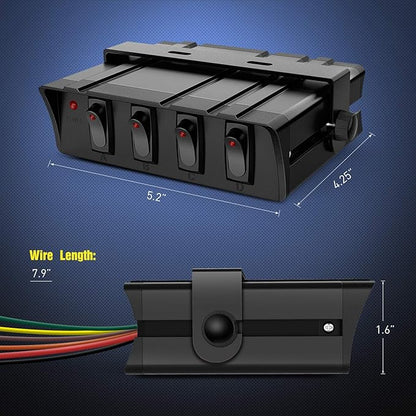 Nilight 4 Gang Rocker Switch Box SPST Toggle Panel 12V 24V 20A 40Amp Max for Automotive Cars Vehicles Boats RVs Campers SUVs