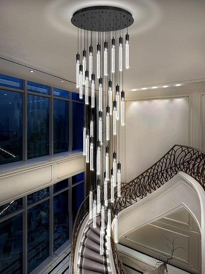 Flashing God Long Chandeliers for High Ceiling Black Bubble Crystal Chandelier Large Foyer Entrance Chandeliers for High Ceiling Big Crystal Chandelier LED Dimmable 2700K-6000K