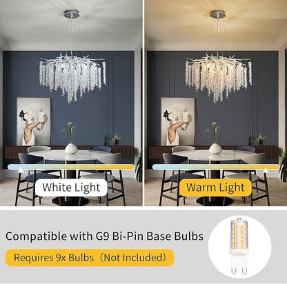 Tree Branch Chandelier Silver D23.7 Modern Round Raindrop Crystal Chandelier Ceiling Pendant Light Fixtures for Dining Room, Kitchen Island, Bedroom, Living Room