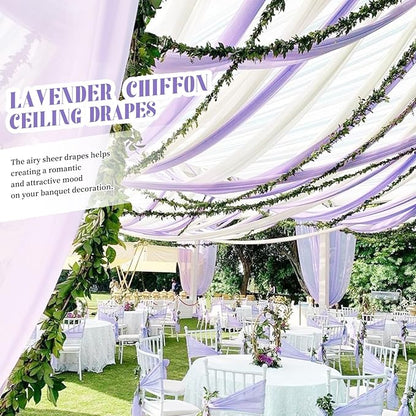 6 Panel Purple Ceiling Drapes for Wedding Arch - 5ft x 30ft Sheer Voile Chiffon Drapery