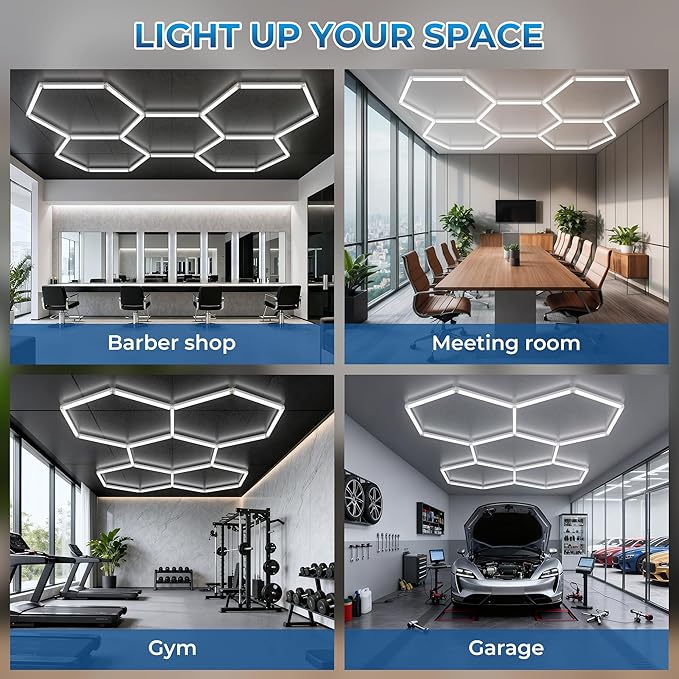 Hexagon Garage Lights, 6500K Ultra Bright LED Hexagon Lights, 156W 17280LM; Honeycomb Light for Garage, Barber, Workshop, Basement,Gym Lighting (5 Grids White Hex Light)
