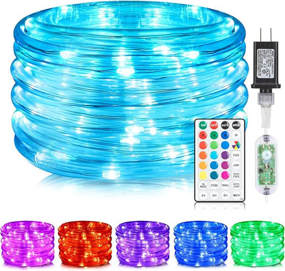 ANJAYLIA 33FT 100 LED Color Changing Rope Lights, 18 Colors Outdoor String Lights with Plug & Remote, Led Rope Lights Outdoor Waterproof, Christmas Lights for Bedroom Deck Halloween Decorations