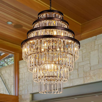 Wellmet Antique Gold Crystal Chandelier, 7-Tier Large Vintage Luxury Crystal Chandelier, Bronze Crystal Pendant Light for Living Room, Dining Table, Foyer, Drawing Room, Hallway, Entryway, Restaurant
