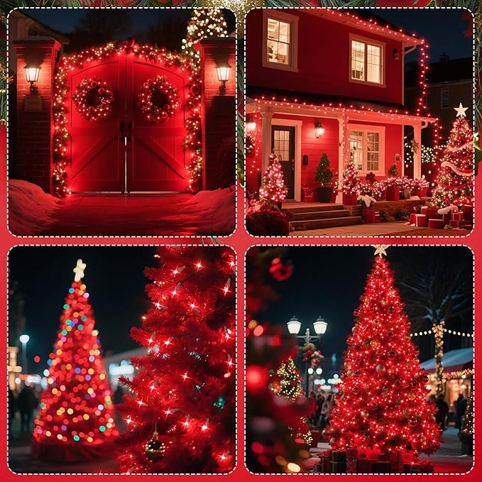 TIGOMOOV 100 Count Christmas Red String Lights, Christmas Tree Lights with Green Wires - UL Certified Red Mini Lights for Indoor/Outdoor Xmas Wedding Holiday Party Home Decorations