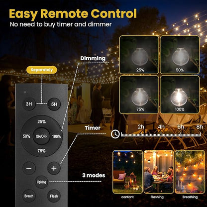 Yusist 200FT Solar String Lights Outdoor Waterproof with Remote,G40 Solar Powered String Lights with 60+3 LED Shatterproof Bulbs, Dimmable Solar Patio Hanging Lights for Outside Backyard Party