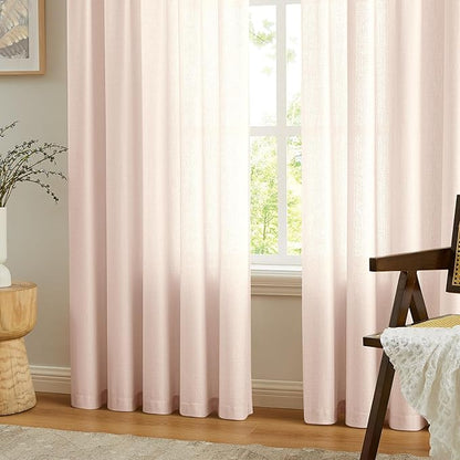 Melodieux Semi Sheer Curtains for Living Room - 72 Inches Long for Bedroom, Rod Poacket, Linen Look Shiny Sheer Drapes, Light Filtering Decovative Curtains, 52" W x 72" L, 2 Panels