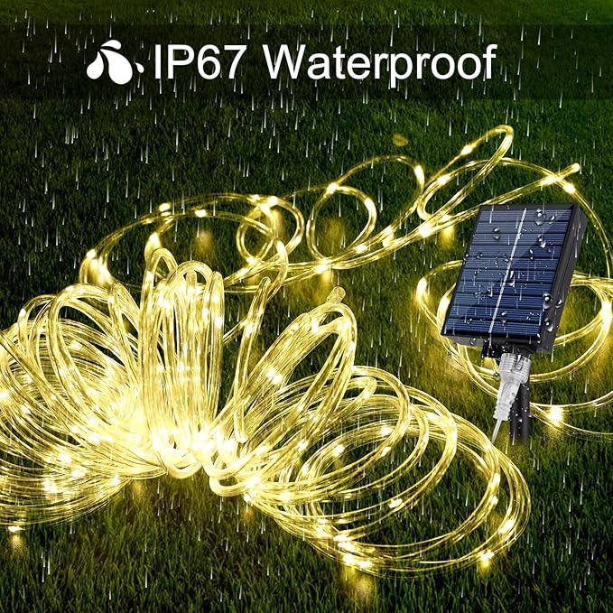WIND STAR Solar Rope Lights Outdoor, 72FT 200 LED Solar Powered Tube String Lights Decorative with Remote, 8 Modes IP67 Waterproof, for Yard Garden Fence Party Camping Wedding, Warm White