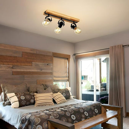 Industrial Track Lighting Fixtures Ceiling, Farmhouse Wood Ceiling Spot Lighting,Rustic Kitchen Ceiling Light Fixtures for Kitchen Bedroom Bathroom Hallway.