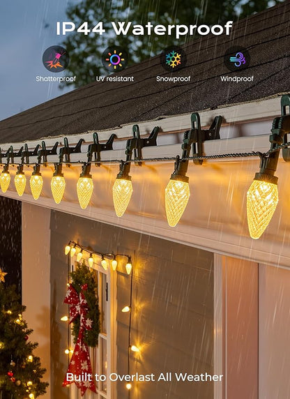 C9 Christmas Lights Outdoor, 33 FT 50 LED C9 String Lights, 8 Modes & Timer Connectable Waterproof for Christmas Tree light Indoor Outdoor Roofline Patio Outsie Yard Holiday Xmas Decoration Warm White
