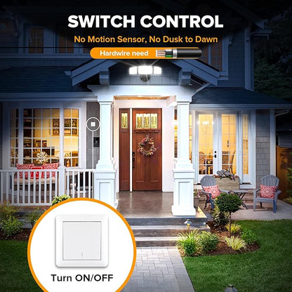 LUTEC 75W 8000 Lumen Floods Light Outdoor, Switch Controlled LED Security Lights with 3 Adjustable Heads, 5000K Daylight, IP65 Waterproof Exterior Flood Light for Garage, Yard, Patio (Black) - 2 Pack