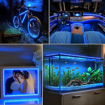 echosari Strip Lights USB 5V, 9.8Ft 180 LED Strip Lights Cuttable 2835 SMD Super Bright with Self-Adhesive DIY for Cabinet Photo Frames Desks Monitor Shelves Decor (Blue)