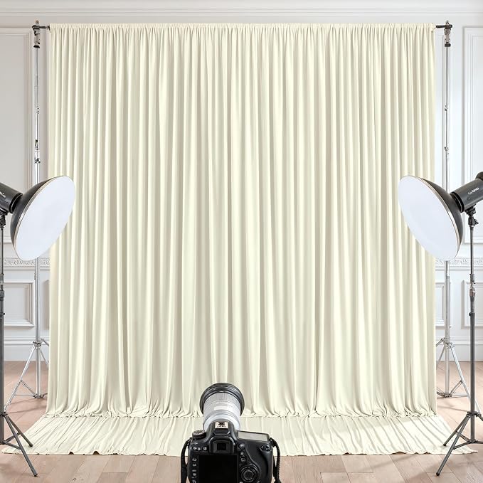 10x10ft Beige Backdrop Curtain for Wedding Parties Wrinkle Free Fabric Beige Drapes Backdrop Decoration for Baby Shower Birthday Photography Decoration 2 Panels, 5ft x 10ft