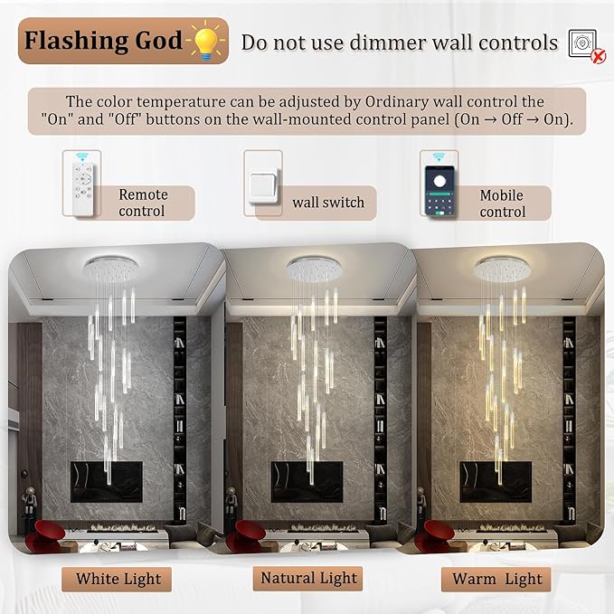 Flashing God High Ceiling Chandelier for Foyer Long Chandeliers for High Ceilings Hanging Light Fixtures for Staircase Entryway Living Room