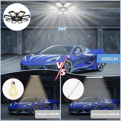 Aoretic LED Garage Lights Bulb 8 Panels 2 Pack -200W, 20000LM 6500K Led Shop Light with 8 Deformable Panels, Basement Barn Light Garage Ceiling Lights
