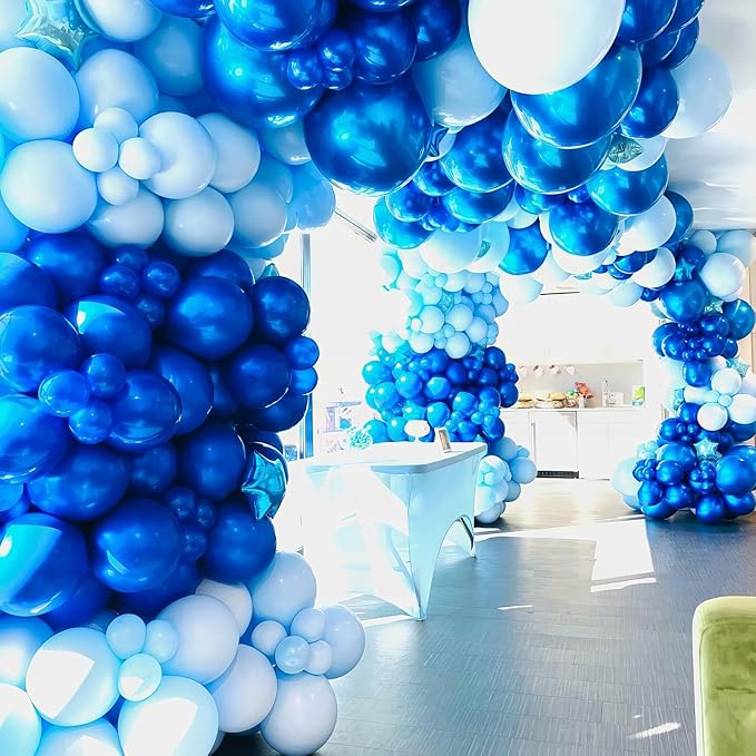 HILAVO Blue Balloon Garland Arch Kit 12 Inch 90 Pcs Metallic Chrome Pearl Baby Light Dark Royal Blue Latex Balloons for Winter Wonderland Baby Shower Birthday Wedding Ocean Party Decor