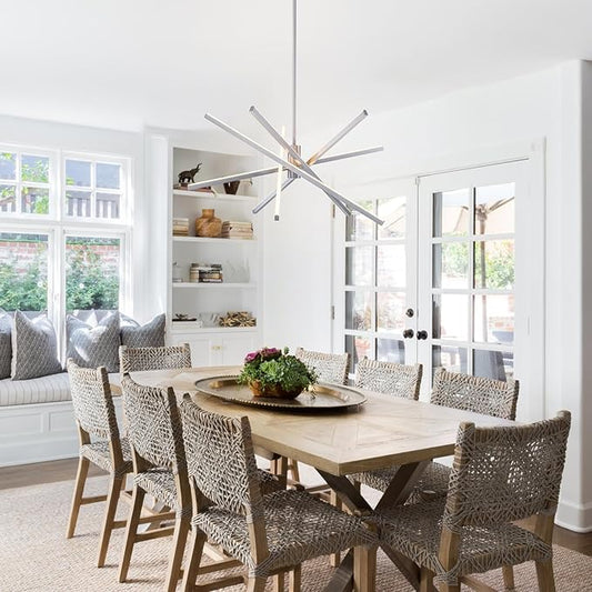 Y'INSP Modern Sputnik Chandeliers 45W LED Brushed Nickel Sputnik Light Fixture 5 Lights Pendant Light for Dining Room Foyer Kitchen Island Bedroom Living Room Linear Chandelier Light