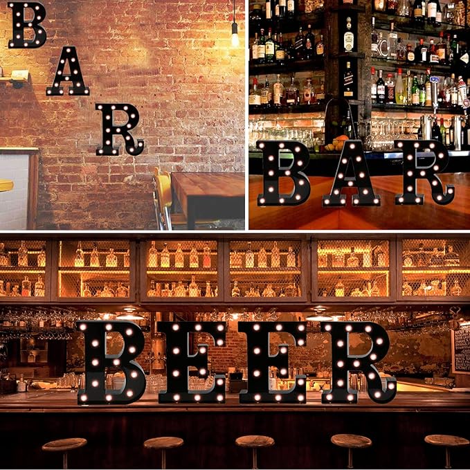 Black Bar Sign, Marquee Light Up Letters LED Marquee Number Lights Sign for Night Light Home Bar Christmas Lamp Birthday Party Wedding Decoration-BAR
