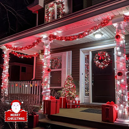 JMEXSUSS 2 Pack Solar String Lights Outdoor Waterproof, Total 66 FT 200 LED Solar Christmas Lights Outdoor, Twinkle Light for Christmas Tree Outside Garden Yard Xmas Decor, Red and White