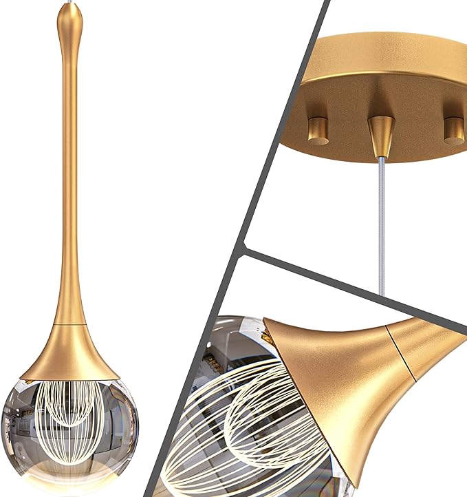 3-Pendant Lights Kitchen Island,Crystal Gold Globe LED Chandelier, Modern Dimmable Adjustable Height Hanging Light Fixture,Sloped Ceiling,Bedroom,Dining Room