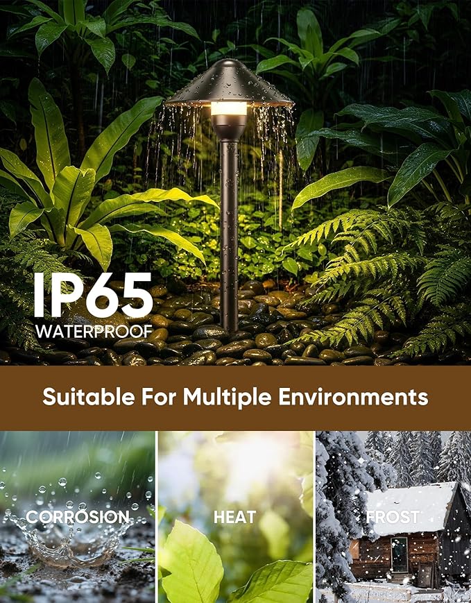 PARTPHONER Low Voltage Landscape Lighting 12-Pack, Aluminum 12V Pathway Lights with G4 Bulbs, Waterproof Oil Rubbed Bronze Color Round Shade Path Lights with Connectors for Walkway Yard Garden