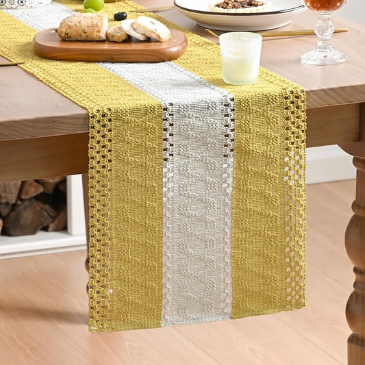 Artoid Mode Yellow Farmhouse Rustic Table Runner, Seasonal Hollow Kitchen Dining Table Decoration for Home Party Decor 12x108 Inch
