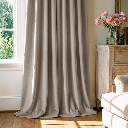 StangH Back Tab Camel Beige Velvet Curtains Room Darkening Thermal Insulated Drapes for Doorway/Sliding Door Privacy for Bedroom/Living Room/Closet, W42 x L90, 2 Panels