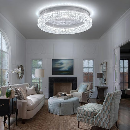 ykolupty 32'' Modern Chandeliers for Living Room Crystal Chandelier Flush Mount Ceiling Light Fixture for Dining Room Living Room Bedroom Dimmable 2700-6000K