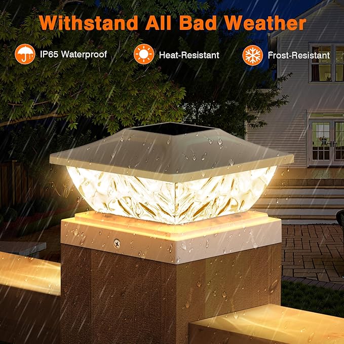 4 Pack Solar Post Cap Lights, 2 Mode Bright Solar Post Lights Outdoor Waterproof, Outdoor Post Lights Solar Powered Deck Lights for 4x4 4.5x4.5 5x5 Posts in Garden Decor