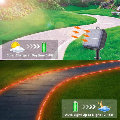 Solar Rope Lights, 2 Packs Total 66ft 200LED Solar String Lights, 8 Modes Waterproof Solar Powered Outdoor Light, Flexible Clear Tube Light for Garden Backyard Patio Deck Porch Tree Xmas Decor - Red