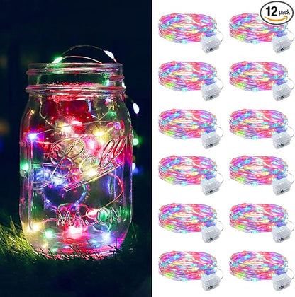 ZGWJ 12 Pack Fairy Lights Battery Operated, Rainbow Color 7ft 20 Mini LED Fairy String Lights Silver Wire 3 Modes for DIY, Parties, Wedding, Bedroom, Halloween Christmas Decoration