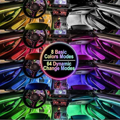 BFXM Car Interior Lights, 5V LED Strip Lights with USB Adapter, Ambient Lighting Car Accessories, App & Remote Control Music Sync Color Change Lights for Truck Car Decor (36LED Beads) -2 Set