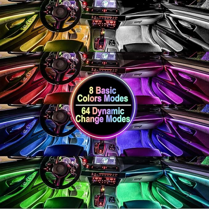 BFXM Car Interior Lights, Car Accessories Interior, 5V LED Strip Lights with USB Adapter, Ambient Lighting, App & Remote Control Music Sync Color Change Lights for Truck Car Decor (36LED Beads)