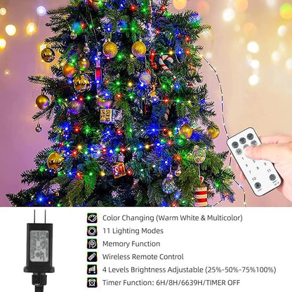 Tcamp Christmas Tree Lights, 306FT 1000 LED Color Changing Christmas Lights with Remote Memory Timer, 11 Modes Green Wire Plug in String Light for Outdoor Indoor Decor (Warm White+Colored)