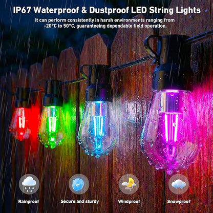 Outdoor String Lights,400FT Smart RGB+IC Patio Lights with Shatterproof LED Bulbs ,Outside Light Dimmable Patio for Decor DIY IP67 Waterproof ,Courtyard, garden,Holiday,LED lights more Scene Modes