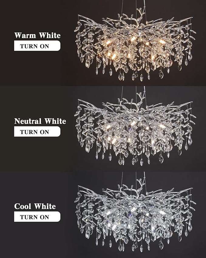 Modern Tree Branch Crystal Chandelier Luxury Silver Crystal Pendant Lighting 30" Contemporary 10-Light Chandeliers for Dining Room Kitchen Bedroom Living Room