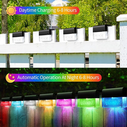 SUNFACE Solar Deck Lights, 6 Pack Solar Fence Lights Outdoor Step Lights, Solar Stair Lights Waterproof for Patio, Stairs, Railing, Garden & Pool (Warm White/7 Color Changing)
