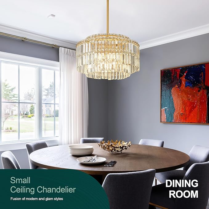 Modern 17.6“ Gold Crystal Chandelier Ceiling Light Fixtures for Dining Room Luxury Glam 8-Light Crystal Chandeliers Lighting for Bedroom Entryway Hallway Living Room Kitchen Island Foyer