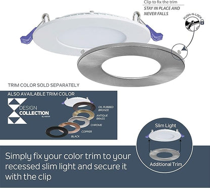 Nadair, 3’’ LED Recessed Ultra Slim Lights, 12-Pack, IC Rated, Dimmable, 6W=50W, 450 Lumens, 4000K (Cool White), Large Junction Box, Quick Connect System, White Finish, Brushed Nickel Trim Included