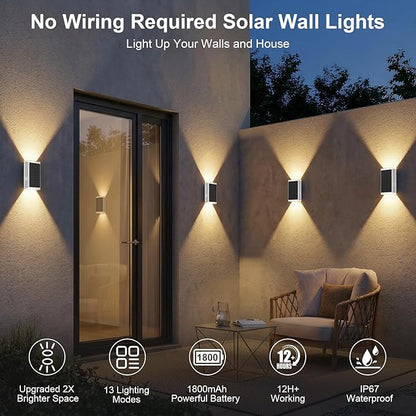 Solar Wall Light Outdoor,3000/4500/6000K/RGB 13 Modes Dusk to Dawn Lighting Solar Sconce Lights IP67 Waterproof Up and Down Solar Lights Outdoor for House /Porch/Fence/Patio/Garage-White Shell (1PCS)