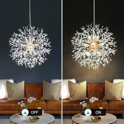 SineRise Modern Crystal Chandeliers Firework, Crystal Light Fixture, Dandelion Chandelier (9-Light, Gold) for Foyer Hallway Entryway Kitchen Bedroom